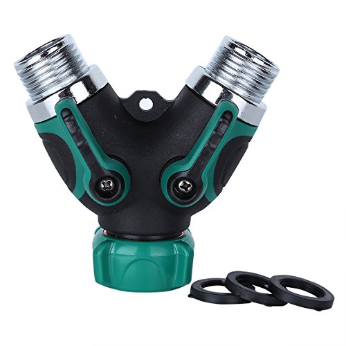 Freebily 2 Way Garden Hose Splitter, Outdoor Utility Y Valve Hose Connector, Comfortable Rubberized Grip Faucet Adapter with 3 Washers