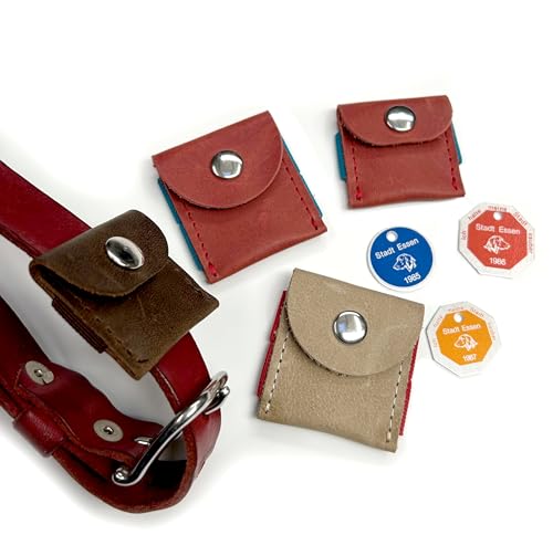 Hunde-Täschchen FREYA aus Leder | Viele Farbkombinationen | für die Hundemarke, Tassomarke oder Airtag von Apple | Handmade by Manufactica®