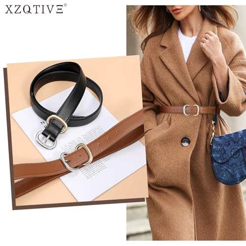 XZQTIVE Women Leather Belt for Jeans Pants Fashion Ladies Faux Leather Dress belt with Gold Silver Buckle2