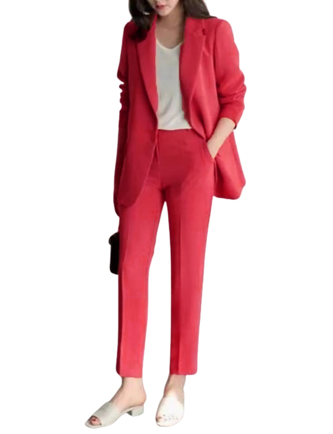 Kromoc Donna Tuta con Risvolto a tacca Due Pezzi Set Tuxedos Formale Business Uniform Giacca Pantaloni