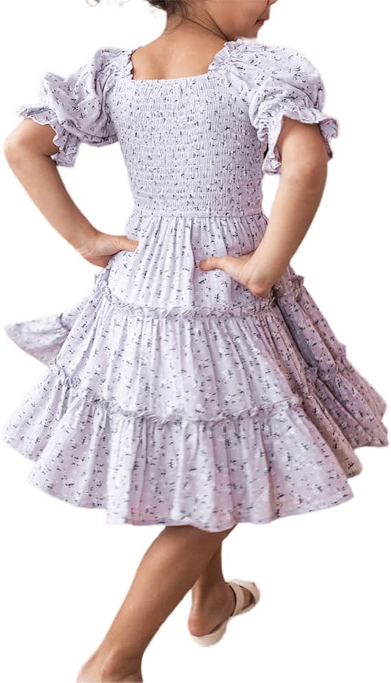 Mommy and Me Dresses Boho Floral Ruffle Maxi Dress Short Sleeve Square Neck A-Line Long Dress Mom Daughter Matching Outfits3