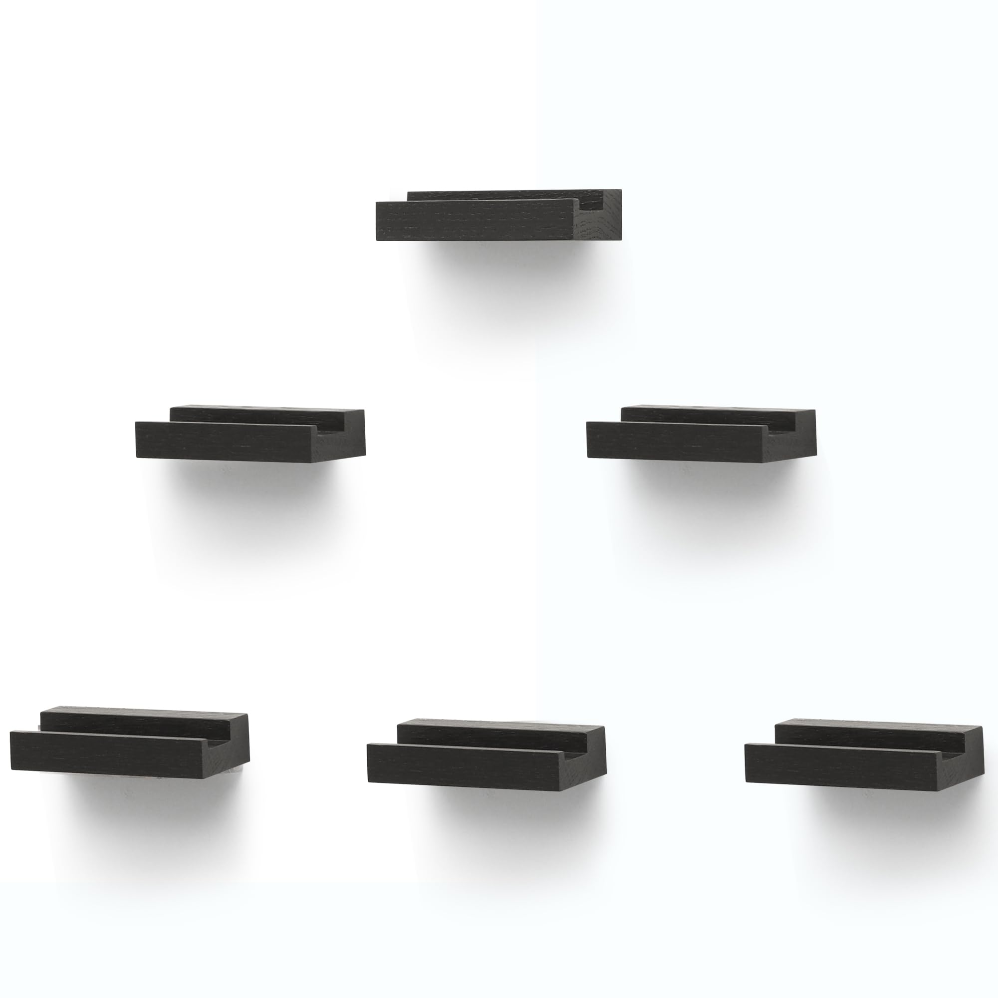 MITREL Mensola da Parete in Legno Massello di Rovere, Supporto per Dischi da Esposizione per LP, Ripiani Galleggianti(Nero Rustico, Set di 6)