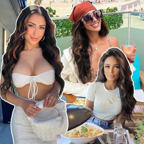 Image of AISI HAIR Dark Brown with Highlights Wig for Women, Long Wavy Lace Hairline Middle Part Synthetic Heat Resistant Wig for Daily Party-26 Inch
