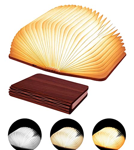 Tiuredx Wooden Book Light, 3 Colors Novelty LED Night Light Portable Folding Book Lamp Decorative Books Paper Lantern for Home Decor Office Party