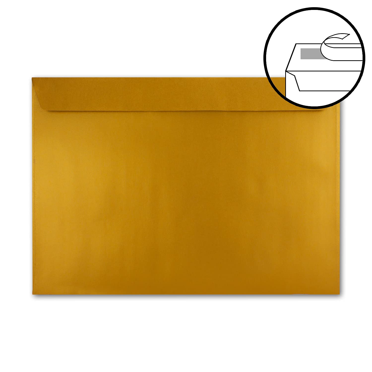 Lot de 250 grandes enveloppes XXL DIN C4 en or métallisé – 22,9 x 32,4 cm – Fermeture adhésive avec fenêtre – Enveloppes d'expédition pour DIN A4