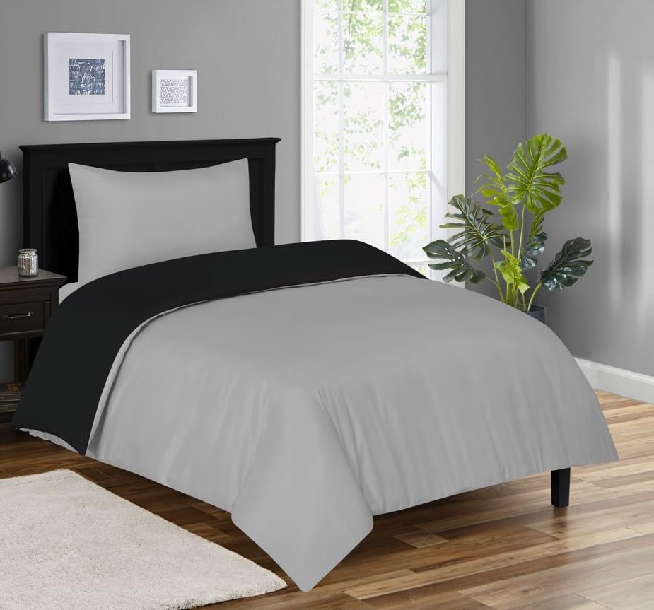 Ev Dekor Single Duvet Cover– Reversible Microfiber Pillowcase Grey/Black