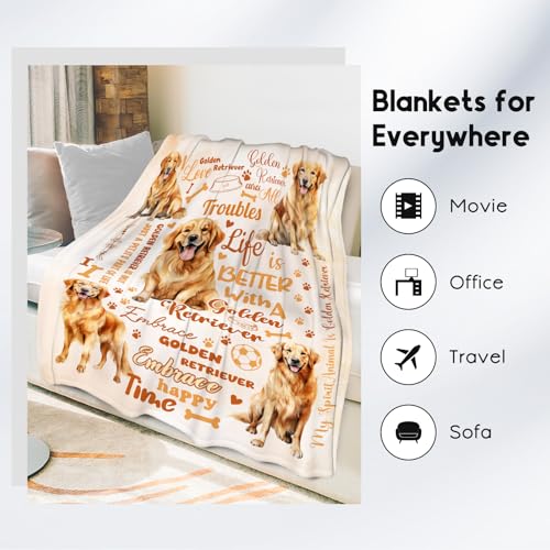 Golden Retriever Blanket, Golden Retriever Lovers Gift, Cute Soft Throw Gifts for Girls Boys Women, Cozy Flannel Throw Blankets for Bed Living Room, 60"x80"