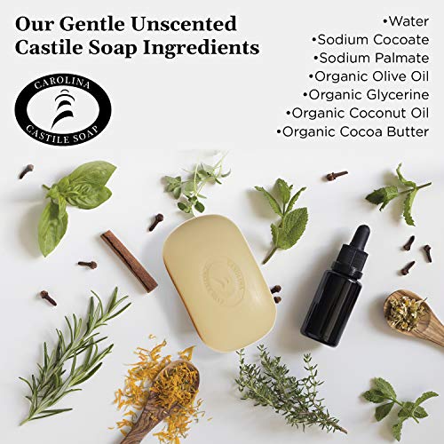 Pure Castile Soap Bars - 6 Pack - 5 Oz Each - Unscented Organic Soap Bars - All Vegan Olive Oil & Cocoa Butter Soap - Great Baby Castile Soap & For Those With Sensitive / Dry Skin & Acne #TOP3