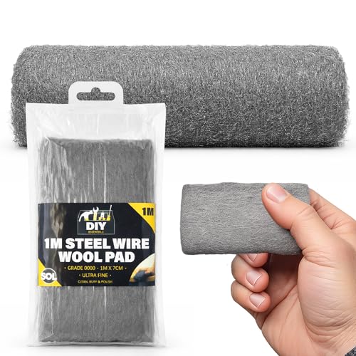 SOL 1 Metre Steel Wire Wool Pad Grade 0000 Ultra Fine Abrasive for Polishing Cleaning Rust Removal Paint Preparation Wood Metal Furniture Restoration DIY Craft Home Workshop Use
