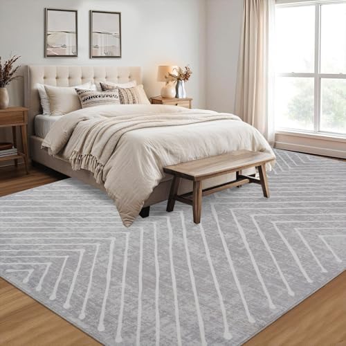 Grey Contemporary Geometric Area Rug for Living Room and Home Office