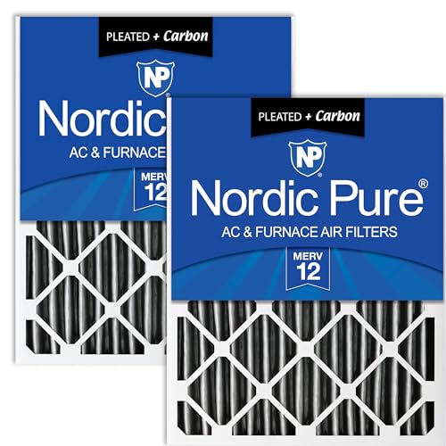Image of Nordic Pure 20x20x4 Pleated MERV 12 Plus Carbon Air Filters 2 Pack | Actual Size: 19 1 /2 x 19 1 /2 x 3 5 /8 Made in USA, Advanced HVAC Furnace Filtration, Pet & Household Odor Control