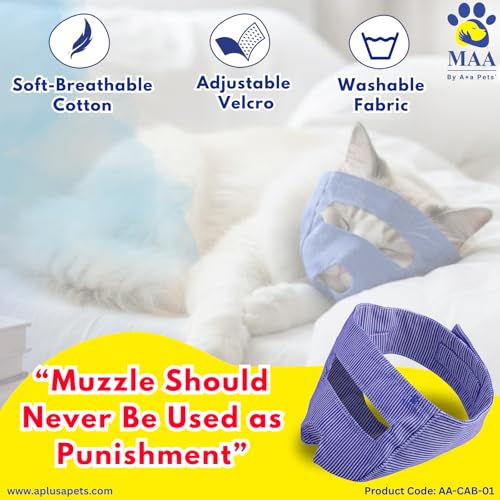 Image of A+a Pets' MAA Cat Muzzle | Anti-Bite Mask | Soft & Breathable Cotton (Eyes Open, M)