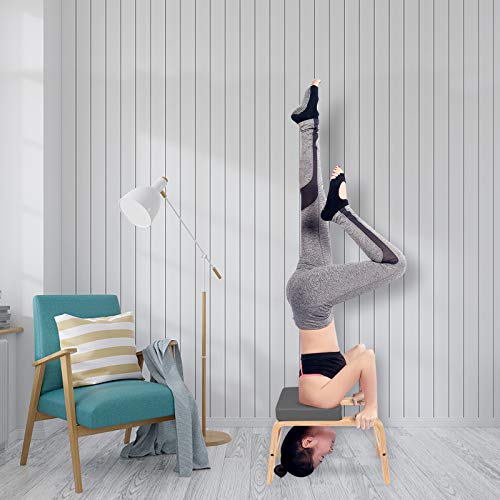 PEXMOR Wood Yoga Headstand Bench Inversion Chair Stand Yoga Chair for Workout, Fitness and Gym (Gray)