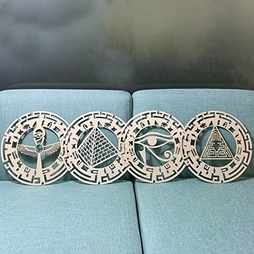 Image of Egyptian Wall Decor 4 Pieces Wooden Wall Art Eye of Horus Evil Eyes Symbol Egypitan Artwork Ankh Of Isis With Open Wings and Pyramid Decor Home Decor for Living Room Sacred Geometry Wood Art