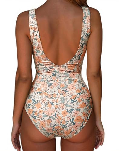 SUUKSESS Women Sexy One Piece Tummy Control Swimsuit Ruched High Neck Slimming Swimwear 2025 Low Back Bathing Suit(097US Yellow Floral,Medium) - Thumbnail 2