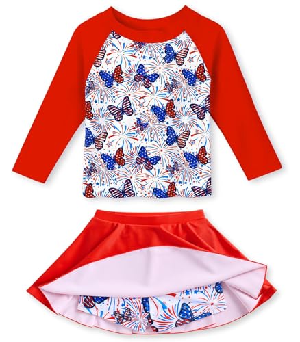 Image of Idgreatim Girls Swimsuit Rash Guard Set Long Sleeve Two Piece Bathing Suit 3-10 Years