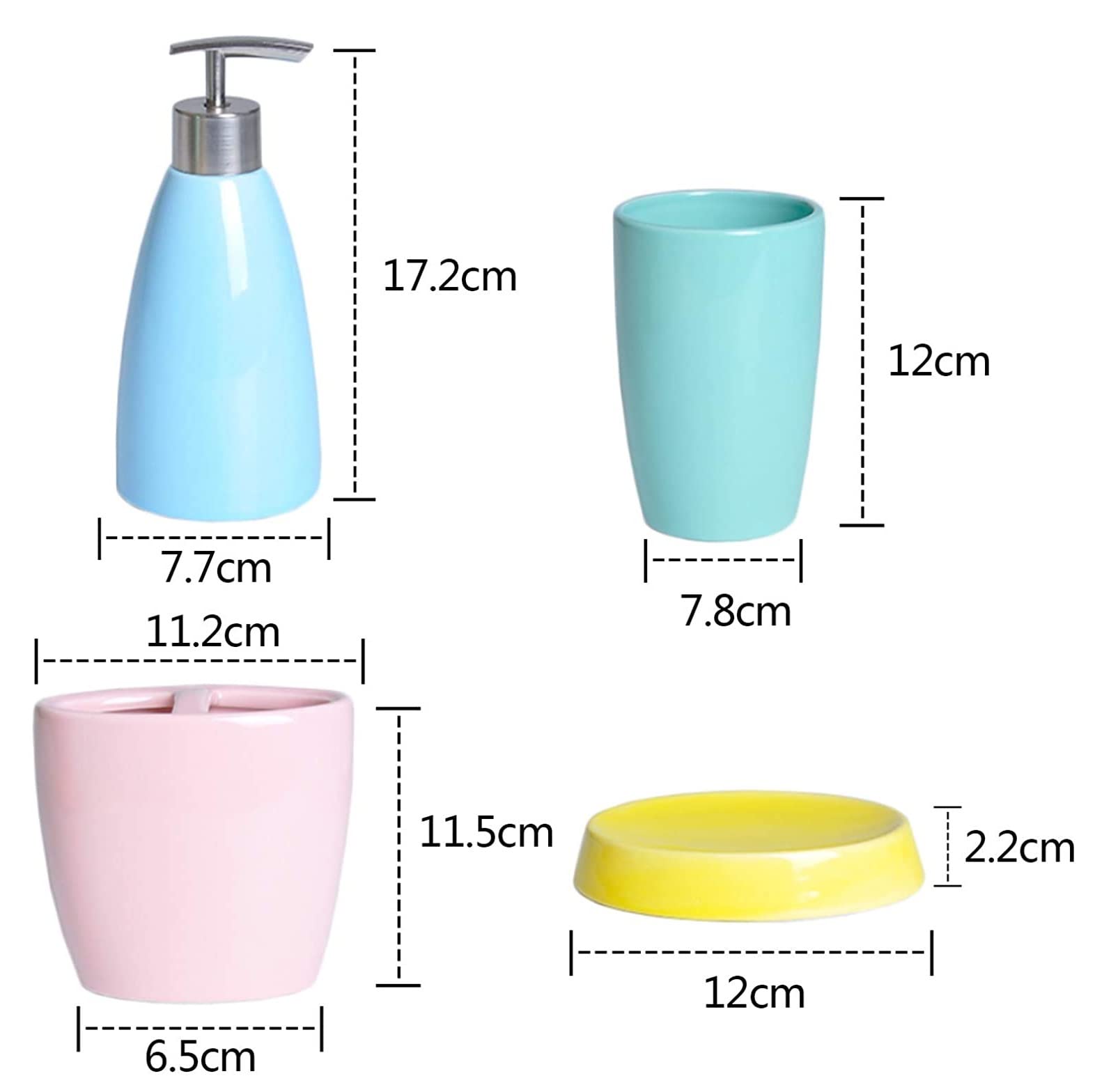 Badezimmer Set Seifenspender Set 5-teiliges Keramik-Set Mit Mehrfarbigen Accessoires Für Das Badezimmer, Badezimmer-Organizer-Set, Süßes Stil-Set Deko Badezimmer (Color : Blue)