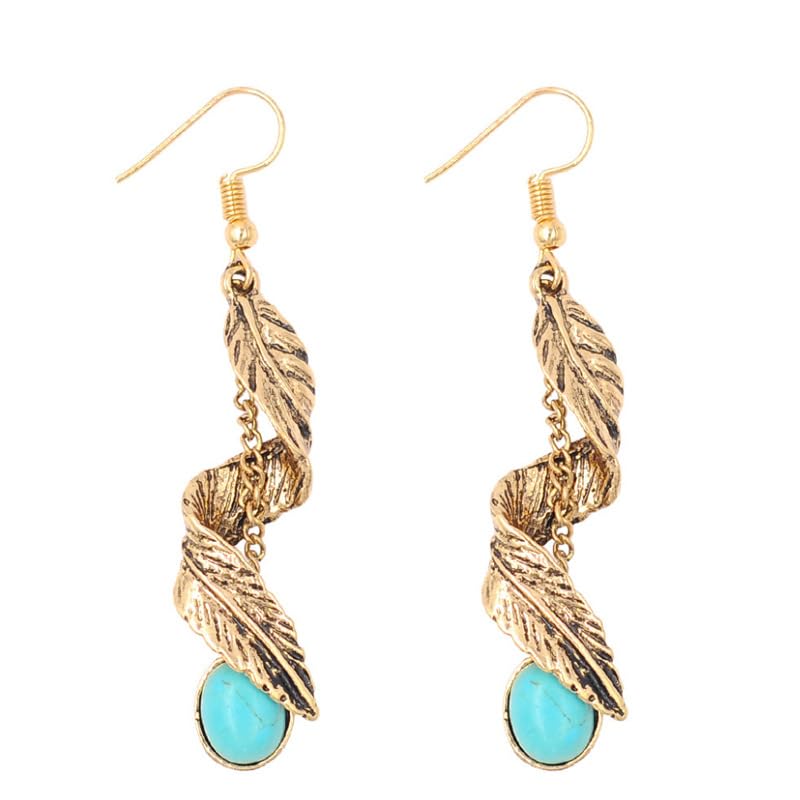 Turquoise Feather Earrings For Men Women Dangle Drop Cute Aesthetic Boho Goth Vintage Feather Leaf Earrings Indian Native Feather Turquoise Earrings Dangling Jewelry Gifts