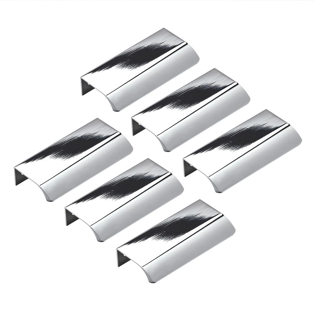 Milano Chrome Finger Pull Bathroom Furniture Drawer Cupboard Cabinet Handles - Pack Of 6