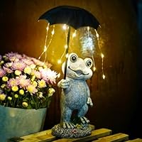 Yeomoo Solar Frog Garden Ornaments Outdoor - Resin Waterproof Statue with Umbrella String Lights for Yard Lawn Porch Patio Decor - Gifts for Mum Wife Her Birthday(Grey)