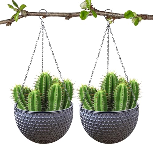 Maceta colgante | Cestas de riego para flores | 2 cestas de resina con agujeros de drenaje, macetas multifuncionales de autorriego fuerte para ventana, techo, jardín, pared