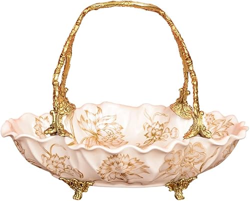 XWWDP European Classical Brass Ceramic Fruit Storage Tray Creative Fruit Basket Home Table Decoration Ornaments (Color A, Size 18 * 22cm)