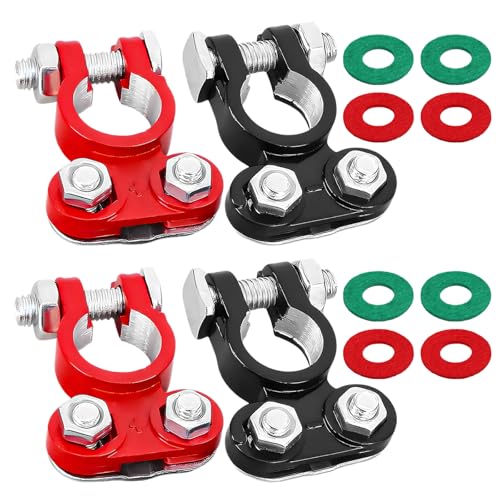 KAUEGOW 4PCS Battery Terminal Connectors, Aluminum Positive & Negative Battery Post Connectors with Anti-Corrosion Washers, Color-Coded Top Post Battery Connector Clamps for Car Van Truck