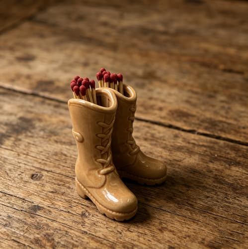 WJINNG Cowboy Boot Match Holder Match Holder with Striker Decorative Matches Holder Matches Box for Kitchen Bathroom Candle Parlor Modern Home Decor (Brown)