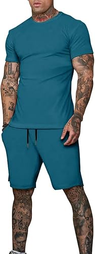 Miniatura 2 de Uni Clau Conjunto corto de 2 piezas para hombre, conjunto de camisa y pantalones cortos de verano a la moda