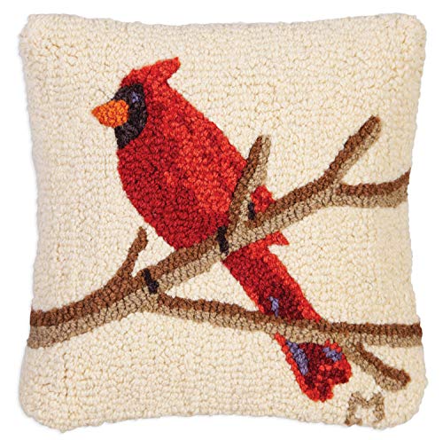Chandler 4 Corners Artist-Designed Cardinal on White Hand-Hooked Wool Decorative