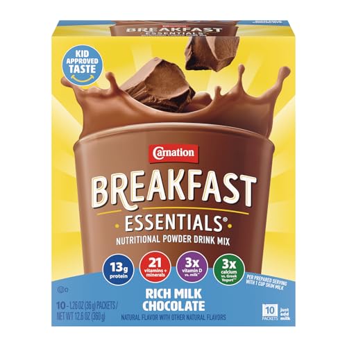 Carnation Breakfast Essentials Powder Drink Mix, Rich Milk Chocolate, 10 Count Box of 1.26 Ounce Packets (Pack of 6)
