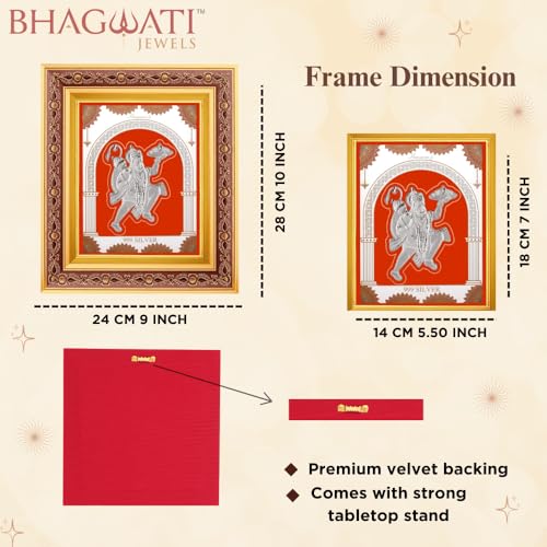 Image of 999 Pure Silver Hanumanji Frame | Divine Home Decor | Wall Mount Square Photo for Gift, Wooden PhotoFrame SilverGift Items Temple & OfficeDecor | hangingframe (10.50 inch x 9 inch Inch)