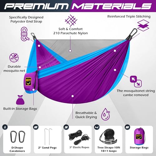Image of Camping Hammock Mosquito Net,Double & Single Portable Hammocks for Kids Hammocks with 2 Tree Straps,Hammock Tent for Travel Camping,Camping Accessories for Indoor Outdoor Hiking Backpacking
