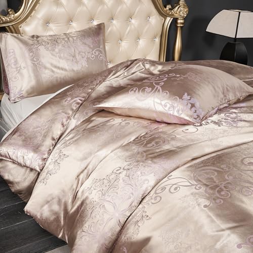 Herside Jacquard Duvet Cover Set King 3pcs Champagne Gold Bedding Set Premium Polyester Quilt Cover Royal Damask Bed Cover Luxury Bedding Set with Vintage Paisley Pillowcases - Image 4