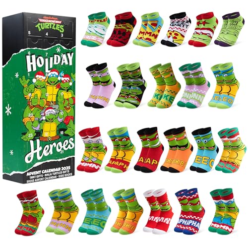Get Trend Teenage Mutant Ninja Turtles Calendario de Adviento Calcetines 2025 con 24 Pares de Calcetines Niño Adolescente, 31–36, Regalo Original (Multi Turtles)