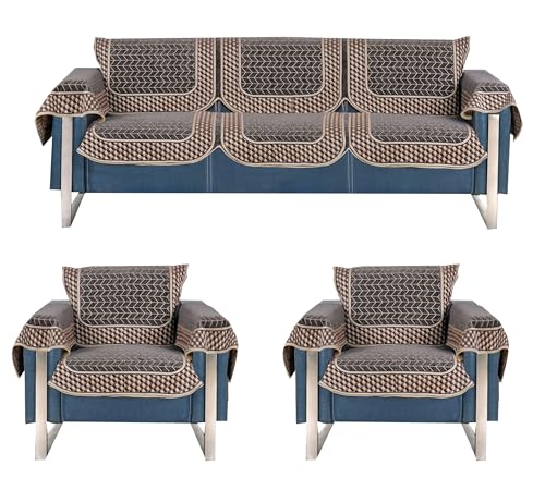 Image of Premium Chenille Woven Anti-Slip 5 Seater Sofa Cover with Armt Rest | L-Shape Sofa Seat Protector for Living Room | Durable & Stylish Slipcover - Dark Grey 3D