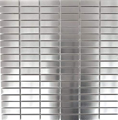 Piastrelle Mosaico Acciaio Inox Argento - Rettangolo 15x48mm, Per Parete Cucina, Opaco Spazzolato - Foto 11