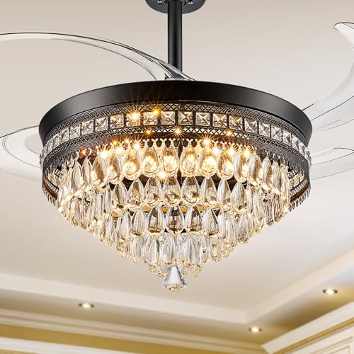 Baotree Chandelier Ceiling Fan with Lights and Remote,48 Inch Modern Flush Mount for Bedroom Indoor...