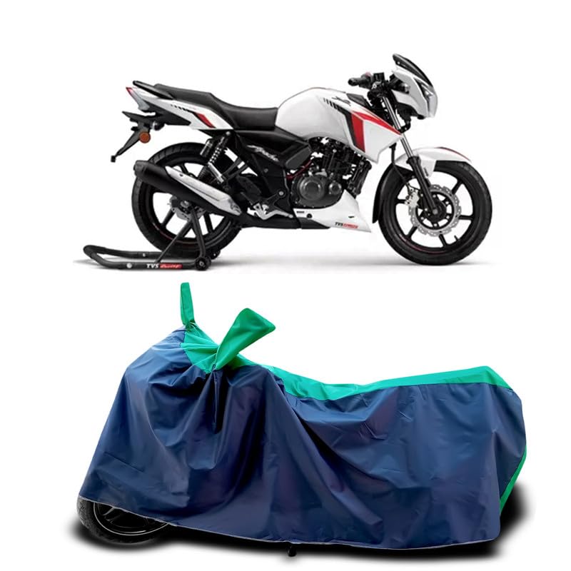 Image of DUFFEL-Two Wheeler Bike Cover Compatible for Tvs Apache RTR 160 New Heat Protectio /UV-Rays /Birds Dropping /DustProof /Waterproof Indoor Outdoor and Parking Full Protection All Variants [Green Patta]