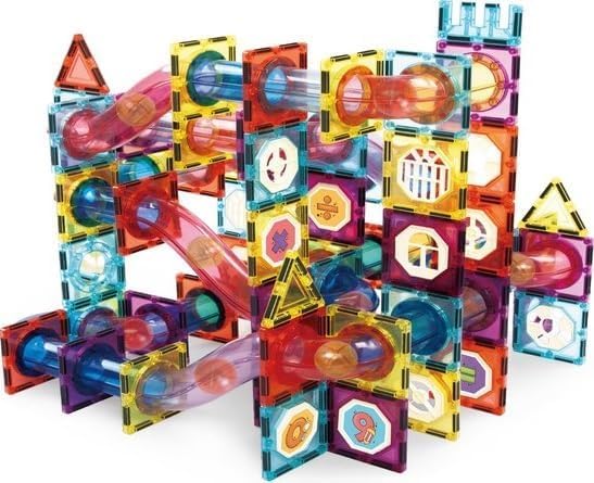 Olvy Magnetic Blocks Montessori Toy, Marble Run, 100 Magnet Tiles for Kids, Magnetic Construction Toy for Ages 3+, Smart Playground Blocks, Magnetics Set for Kids