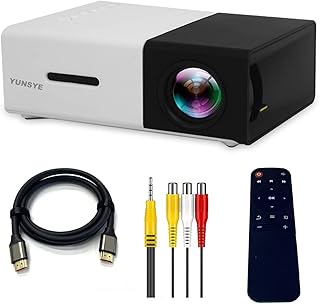 Mini projetor, YG300Pro projetor portátil YUNSYE para desenhos animados, presente para crianças, projetor de filmes ao ar livre, projetor de vídeo LED Pico para projetor de cinema em casa com interfaces HDMI USB e controle remoto (Black)