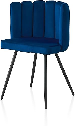 Miniatura 1 de TUKAILAi Silla de comedor única de terciopelo de 2 piezas, silla moderna con respaldo en forma de concha, asiento acolchado grueso y patas de metal