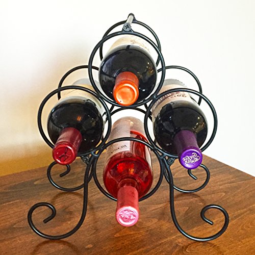 Superiore Livello Roma 4 Bottle Countertop Wine Rack Free-Standing Metal Bottle Holder and Storage Perfect for Bar, Cellar, Cabinet and Pantry in Classy, Decorative, Modern and Sturdy Black Finish