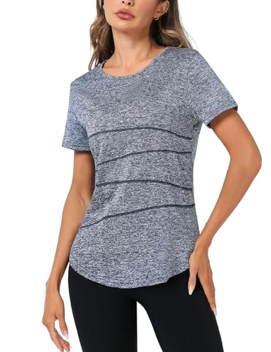 Terecey Camisetas Deporte Manga Corta Mujer Camiseta Tecnica Suelta Fitness Cuello Redondo Camiseta Deportiva de Secado Rápido para Yoga Pilates