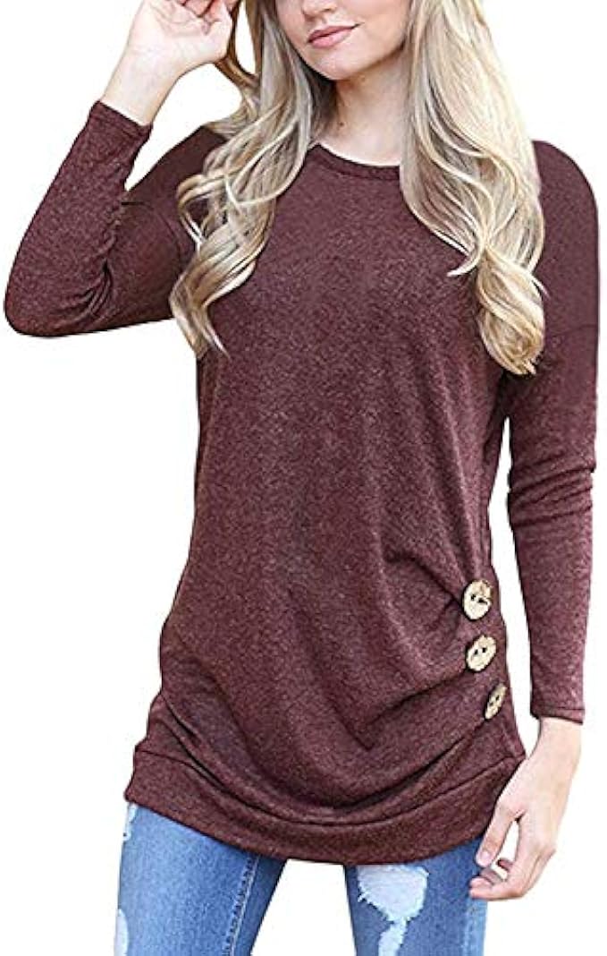 MOLERANI Women's Casual Long Sleeve Round Neck Loose Tunic T Shirt Blouse Tops