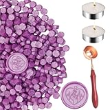 150 Pcs Octagon Sealing Wachs Perlen Schwarz Wachs Seal Perlen mit 2Pcs Tee Kerzen und 1 Pcs Wachs Schmelzlöffel für Handwerk Brief Wein Grußkarten Versiegelung (150, Rosa Lila)