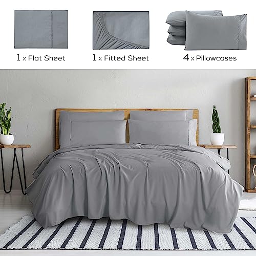 Mueller UltraTemp 6 PC Queen Sheet Set - Ultra-Soft Luxury Series, Cooling & Breathable Hotel Luxury Bed Sheets, Deep Pocket Wrinkle-Free Oeko-TEX, Light Gray