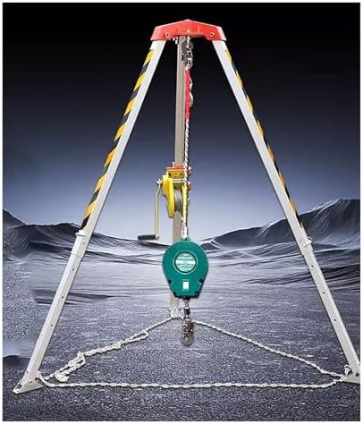 Fall Arrest Kits, Confined Space Tripod Kit Fire Lifting Safety Rescue Tripod, 1200 1800 2600lbs Narrow Space Rescue Lifting Tool with Winch & Fall Protect(1200lbs Winch+Safety Belt