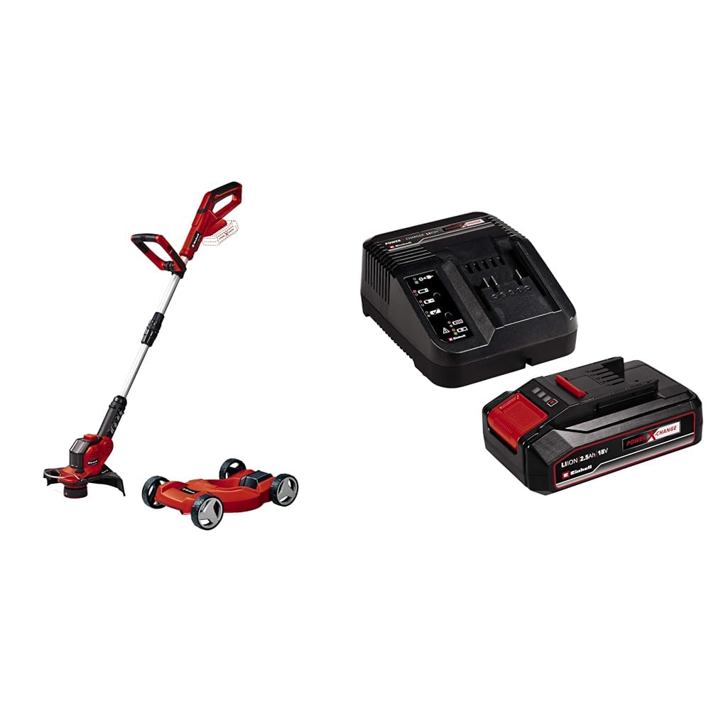 Einhell Coupe-Bordures sans Fil GE-CT 18/28 Li TC-Solo Power X-Change (Li-ION, 18 V, avec Chariot de Tonte, Fil pour Largeur de Coupe 28 cm) avec Chargeur et Batterie 2,5Ah
