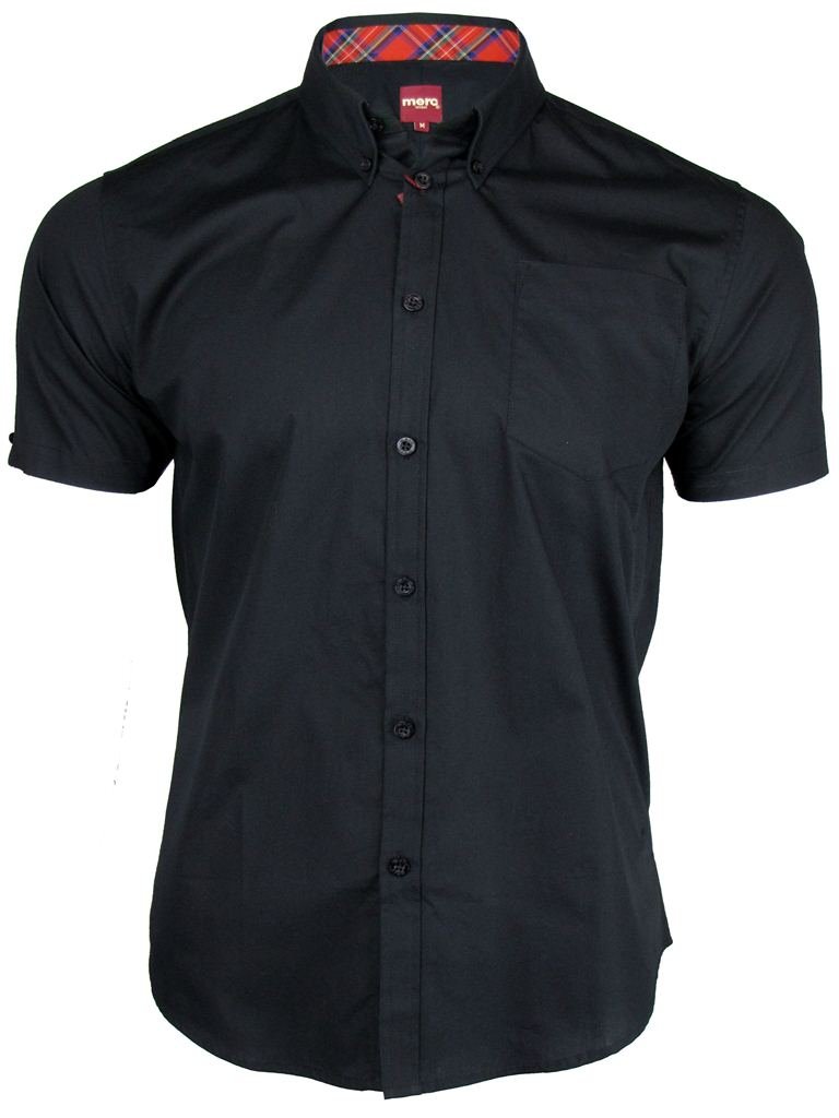 Merc Men's Black (Black) Of London Baxter Dress Shirt Straight Fit Button Down Collar Short Sleeve - Black - XX-Large